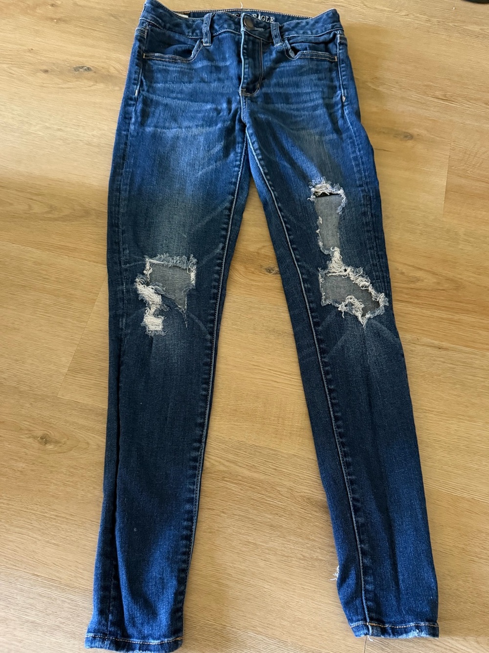 American Eagle Outfitters Dark Blue Ripped Skinny Jeans - Size 2 Short
